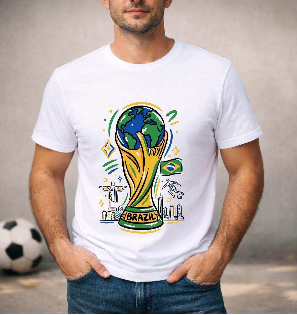 T-shirt adulte ou enfant ou body bébé Coupe du Monde 2026 foot Brésil