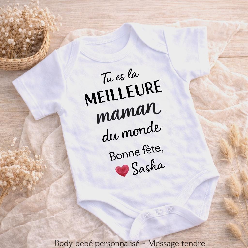Body bébé & T-shirt Fête des Mères personnalisés | Texte et image au choix | Plusieurs langues disponibles | Cadeau maman original