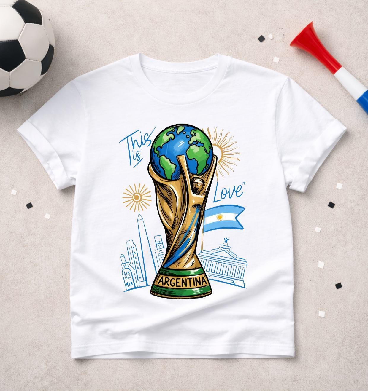 T-shirt adulte ou enfant ou body bébé Coupe du Monde 2026 foot Argentine