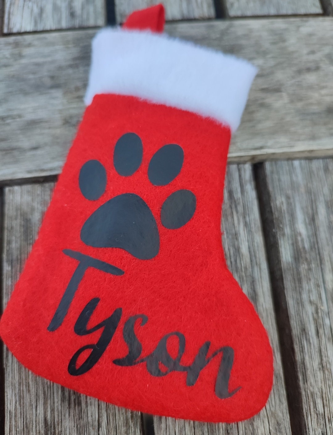 Chaussette de Noël pour les cadeaux personnalisée avec prénom, à accrocher à la cheminée. Flocage or doré pailleté