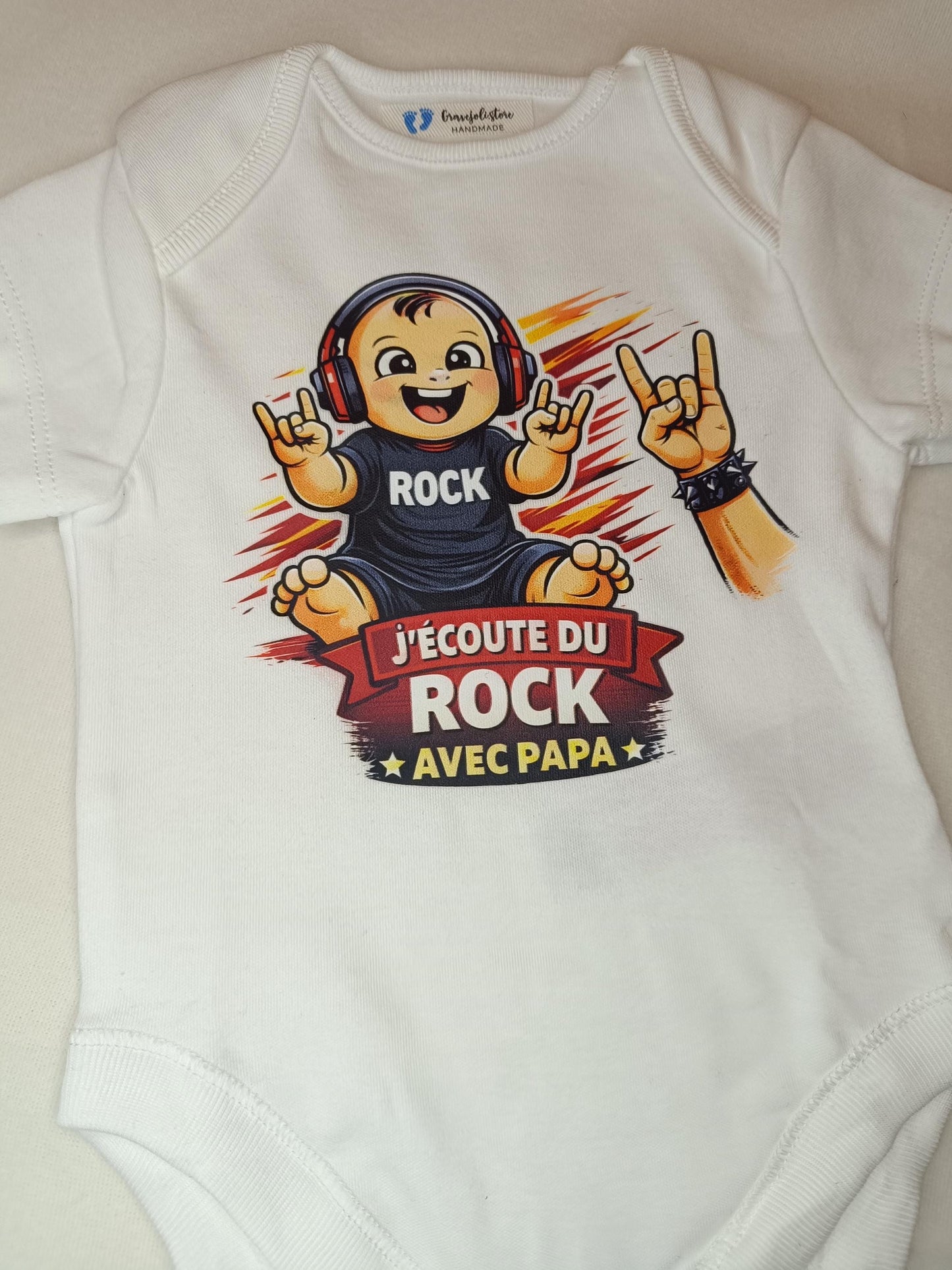 Body Bébé Rock avec Papa - Musique Metal Personnalisé Hard Rock Cadeau Futur Papa Annonce Grossesse
