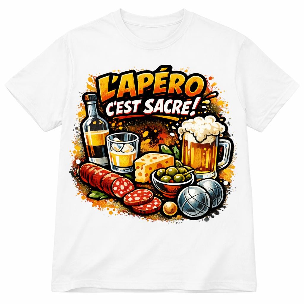 T-shirt humour apéro homme | L'apéro, c'est sacré | Cadeau drôle alcool | Tee-shirt humour français