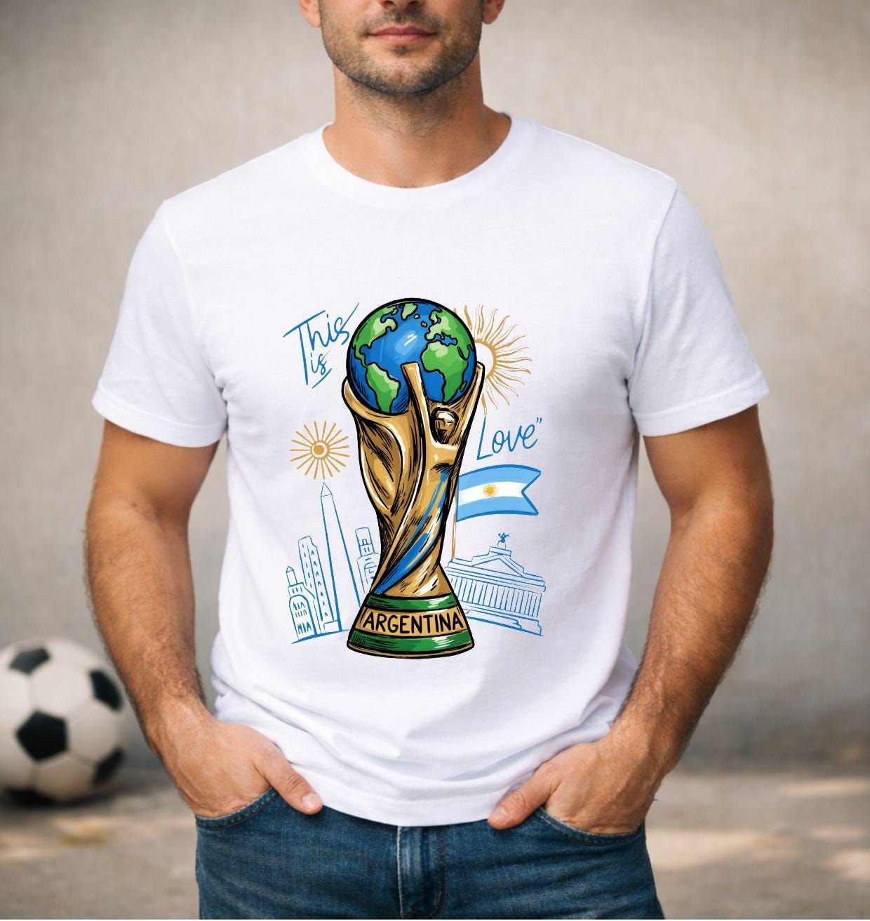 T-shirt adulte ou enfant ou body bébé Coupe du Monde 2026 foot Argentine