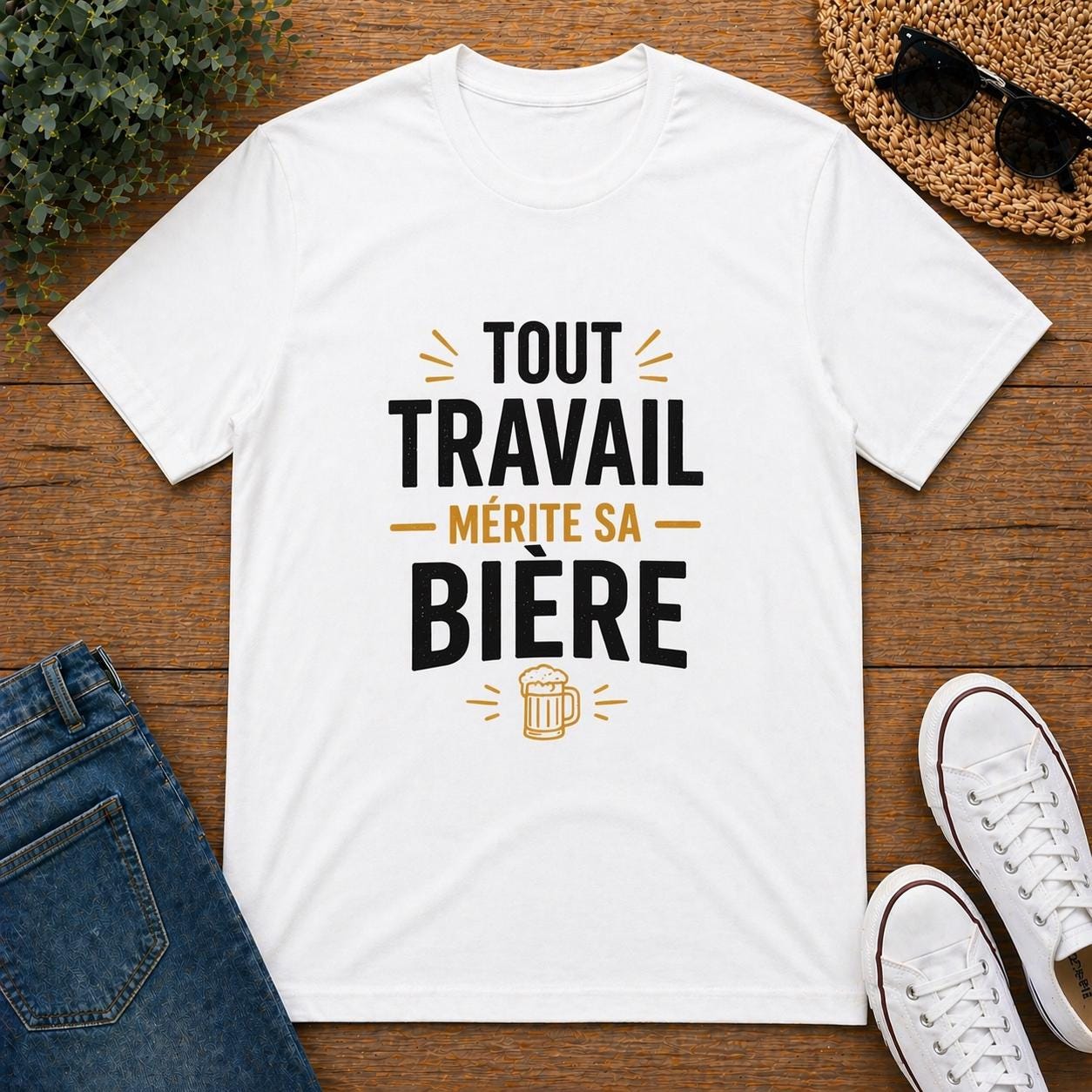 T-shirt humour apéro – Tout travail mérite sa bière – Tee shirt beauf drôle – Cadeau homme humour alcool - Carnaval Dunkerque - marrant