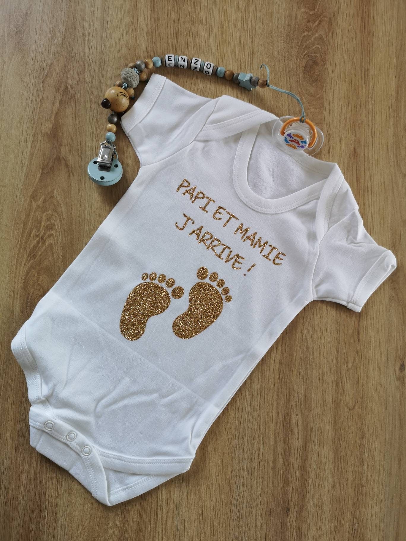 Body bébé annonce grossesse Papy Mamie – J’arrive ! – Cadeau futur grands-parents