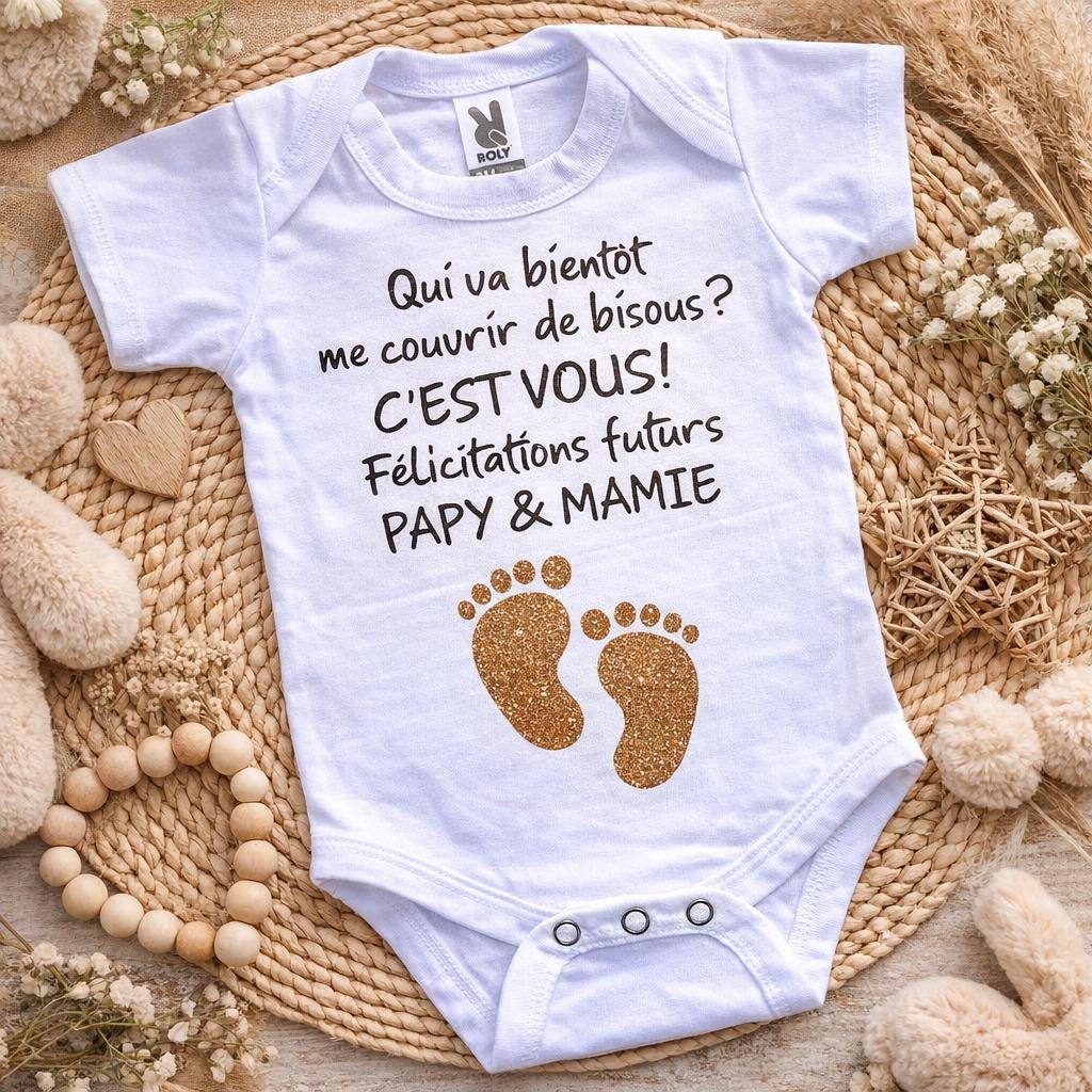 Body bébé annonce grossesse Papy Mamie – Idée annonce grands-parents – Body naissance original personnalisé – Cadeau futur papi mamie