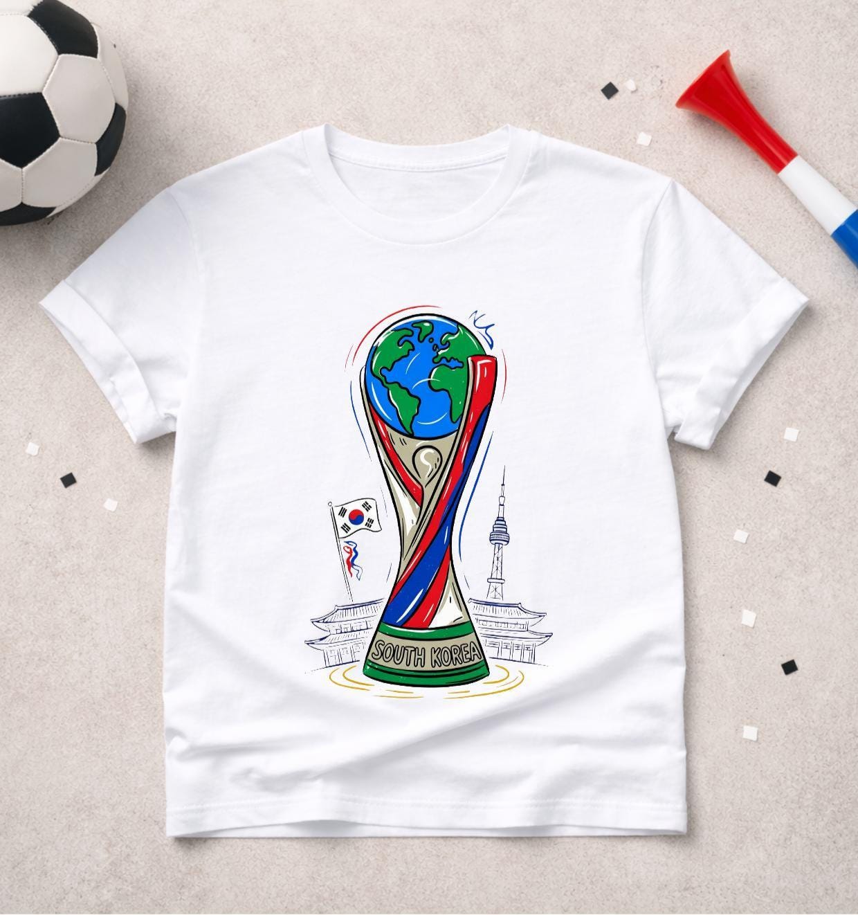 T-shirt adulte ou enfant ou body bébé Coupe du Monde 2026 foot Corée du Sud