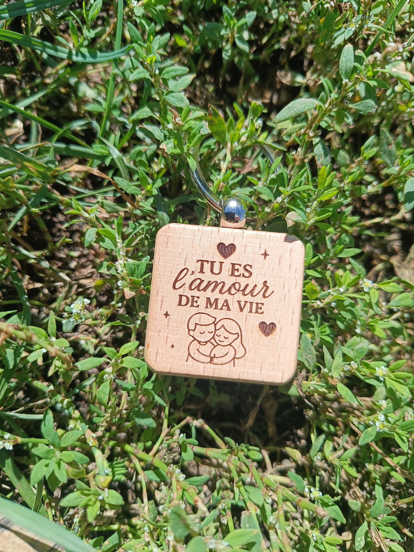 Porte clé en bois gravé, amour de ma vie, je t'aime maman, couple femme mari enfant, cadeau déclaration, fête des mères, cadeau anniversaire