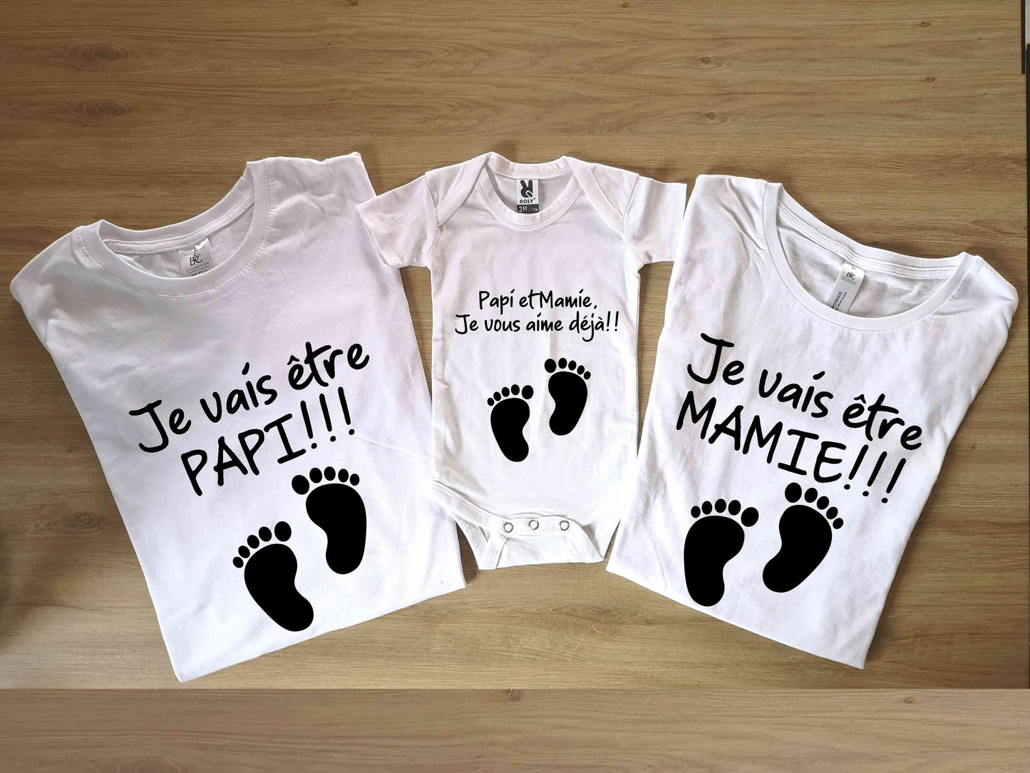 Pack T-Shirts Assortis + Body Bebe Annonce Grossesse Originale Futur Papi Mamie Cadeau Famille Personnalisee