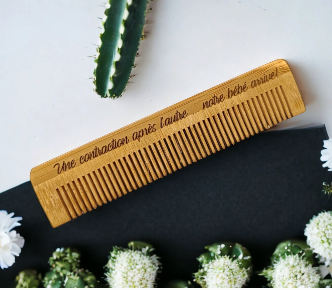 Peigne d'accouchement sans douleur gravé avec mantra sans péridurale détournement douleur, peigne en bois chaque contraction bambou