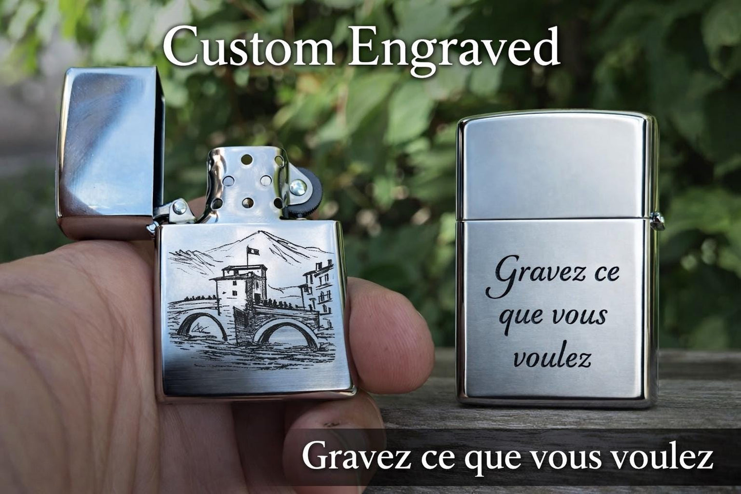 Briquet Zippo personnalisé gravé avec texte ou photo