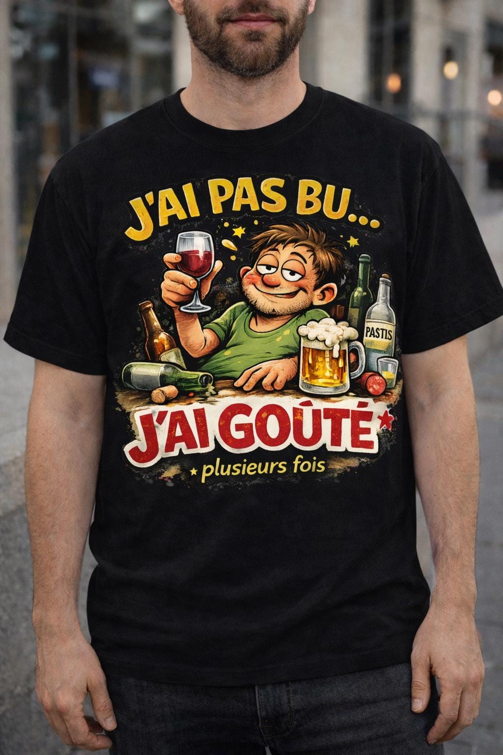 T-shirt humour apéro homme | J’ai pas bu j’ai goûté plusieurs fois | Cadeau drôle alcool | Tee-shirt humour français