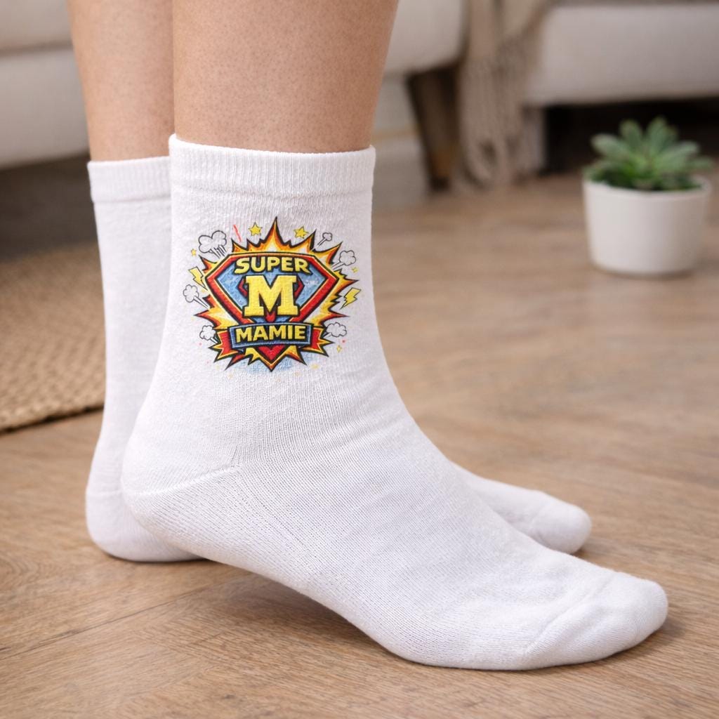 Chaussettes Super Mamie - Cadeau Original Fête des Grand-Mères - Humour Femme