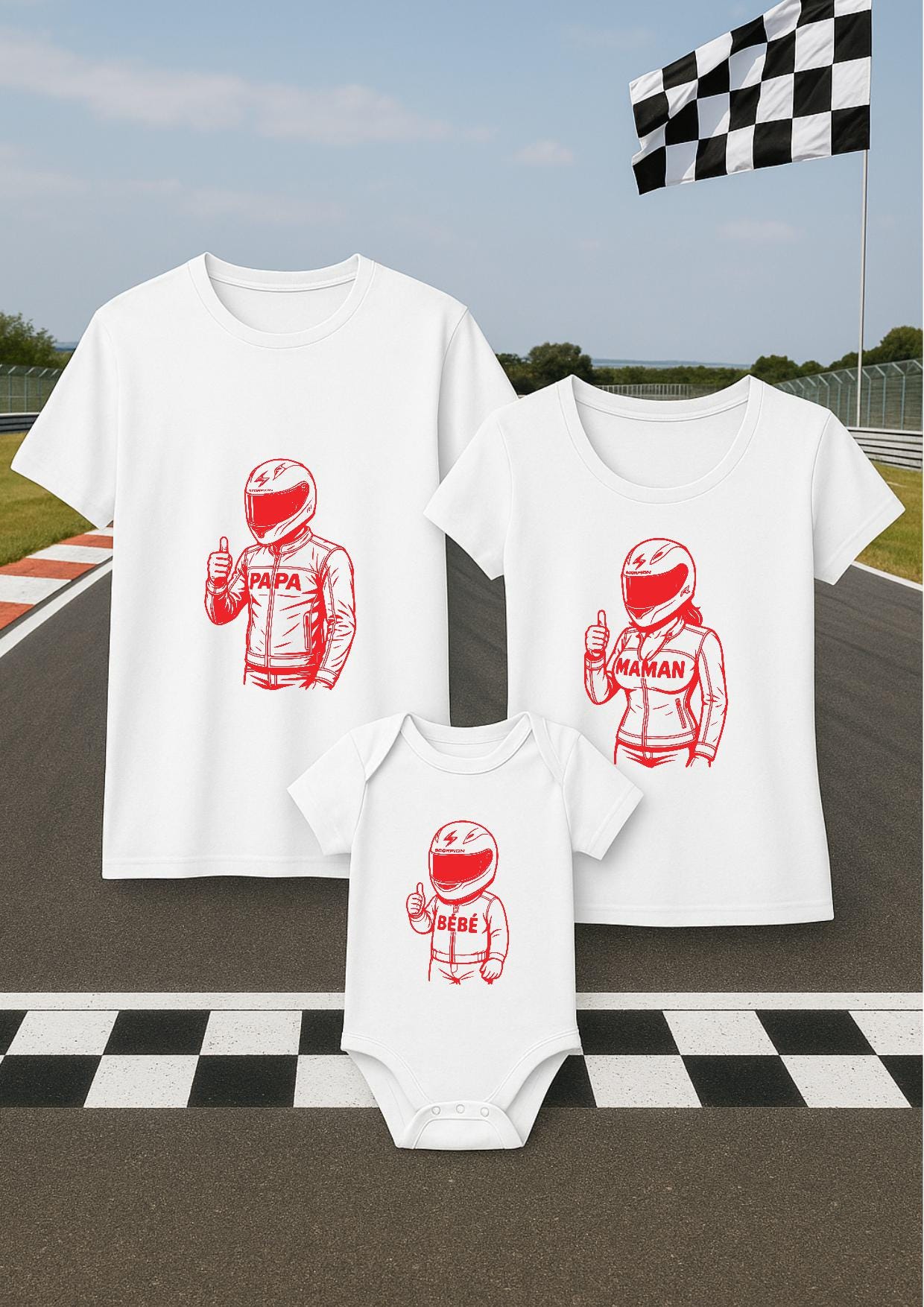 Tshirt adulte homme et femme et body bébé assorti, lot tshirt et body moto, motards, famille de motards, bébé moto, idée cadeau famille