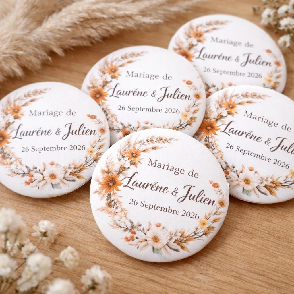 Badge Personnalisé Mariage, Anniversaire, Baptême, EVJF