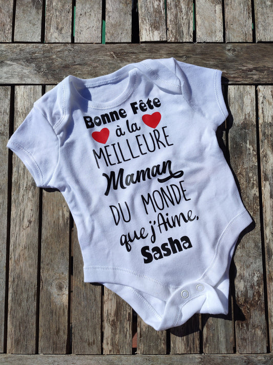 Body bébé, body personnalisé, annonce de naissance, idée cadeau 1ère première fête des mères, bonne fête maman, prénom floque, flocage