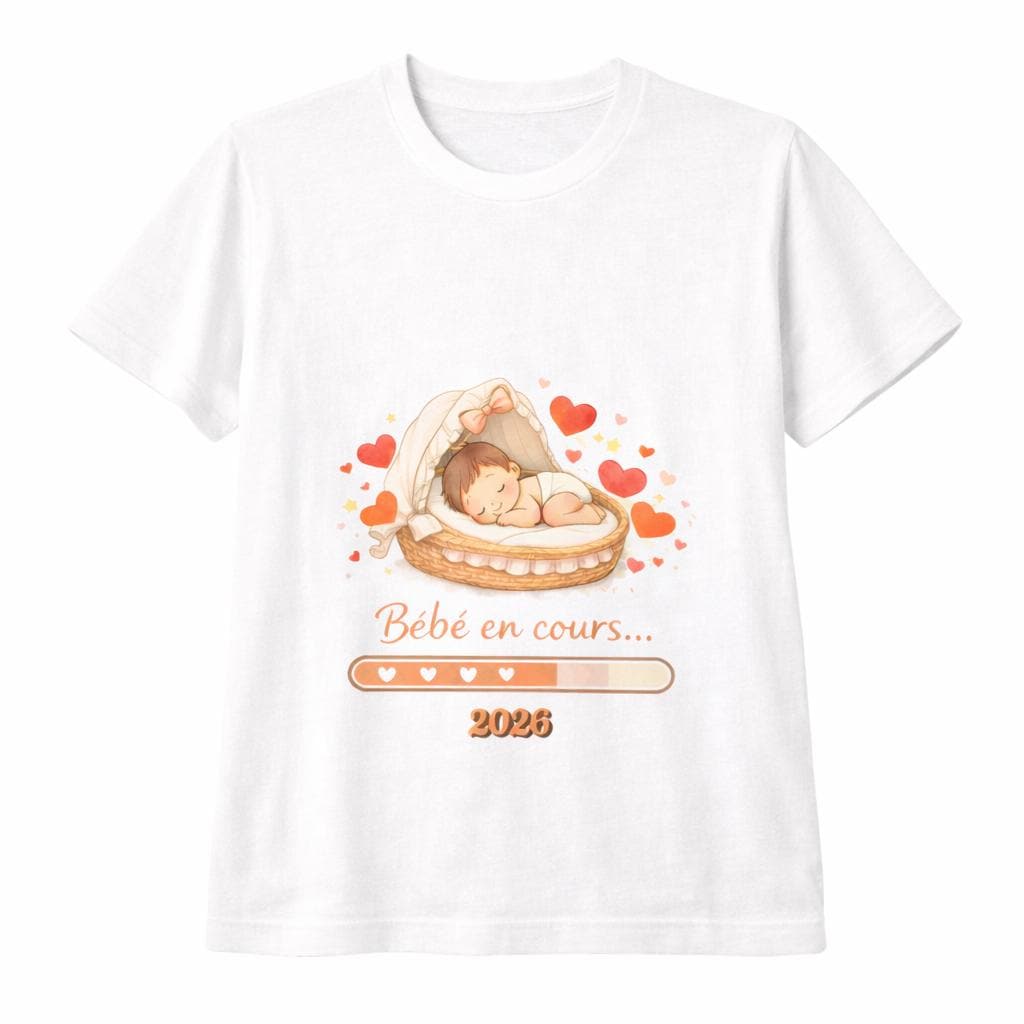 Tshirt femme imprimé, Bébé en cours, future maman, annonce de grossesse femme enceinte, bébé en cours, barre de chargement, tshirt grossesse