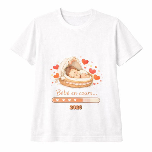 Tshirt femme imprimé, Bébé en cours, future maman, annonce de grossesse femme enceinte, bébé en cours, barre de chargement, tshirt grossesse