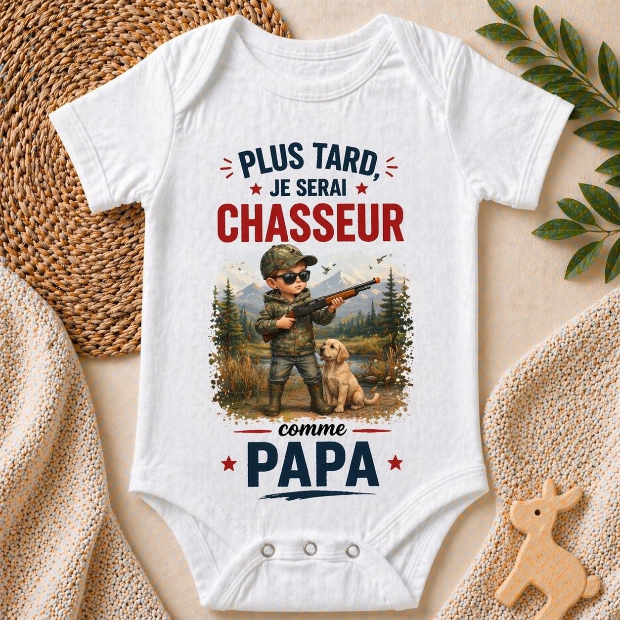 Body bébé plus tard je serai chasseur comme papa – Cadeau naissance original – Body bébé humour – Idée cadeau papa – Body personnalisé
