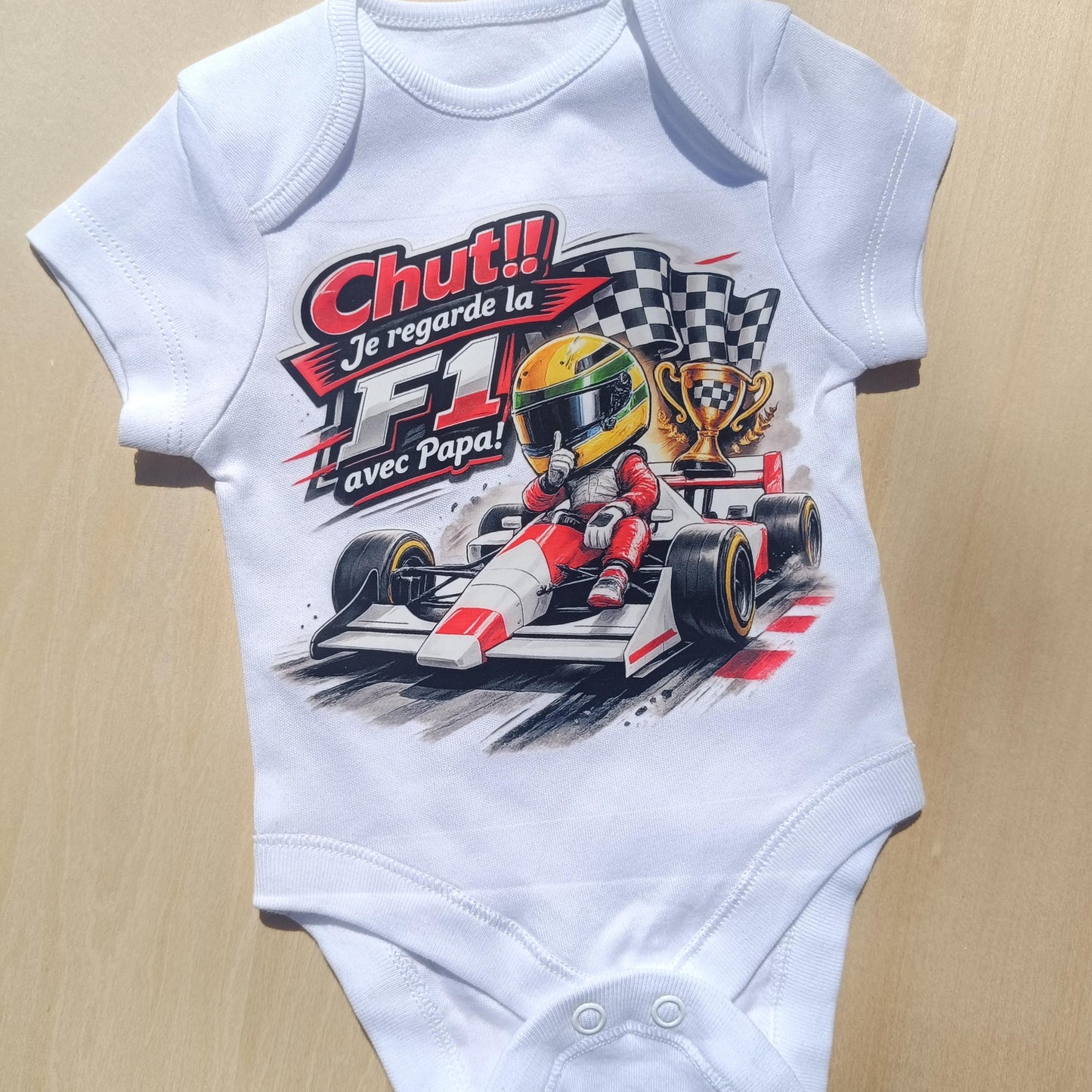 Body bébé F1 – Chut, je regarde la F1 avec Papa – Ayrton Senna Mclaren