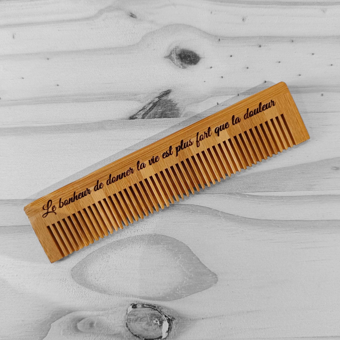 Peigne d'accouchement sans douleur gravé avec mantra sans péridurale détournement douleur, peigne en bois chaque contraction bambou