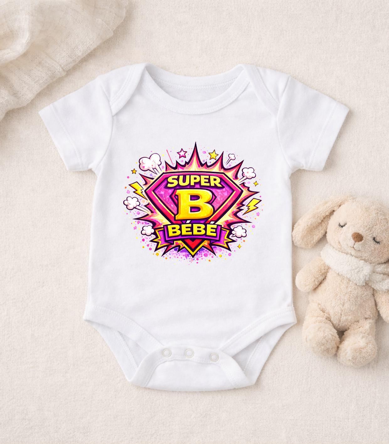 Super bébé – T-shirt adulte, enfant ou body bébé – Cadeau bébé original – Annonce famille super héros - BD Comics Superman Spiderman