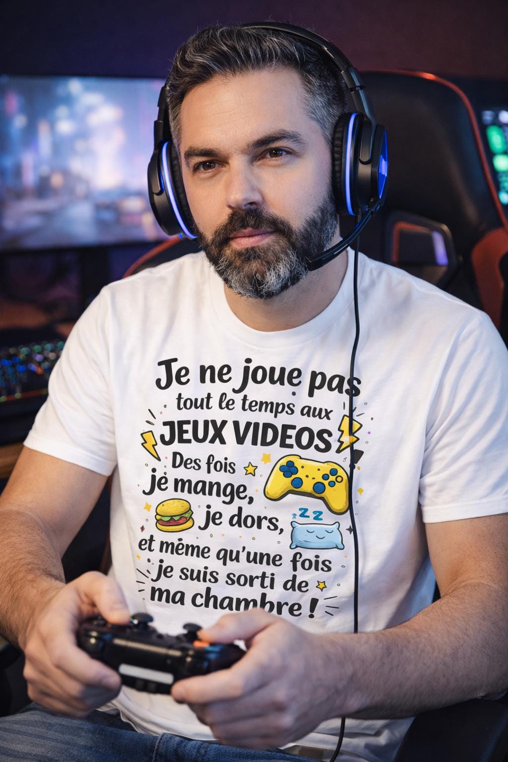 T-shirt humour geek – Je ne fais pas que jouer aux jeux vidéo… même qu’une fois je suis sorti de ma chambre – Tee shirt gamer drôle