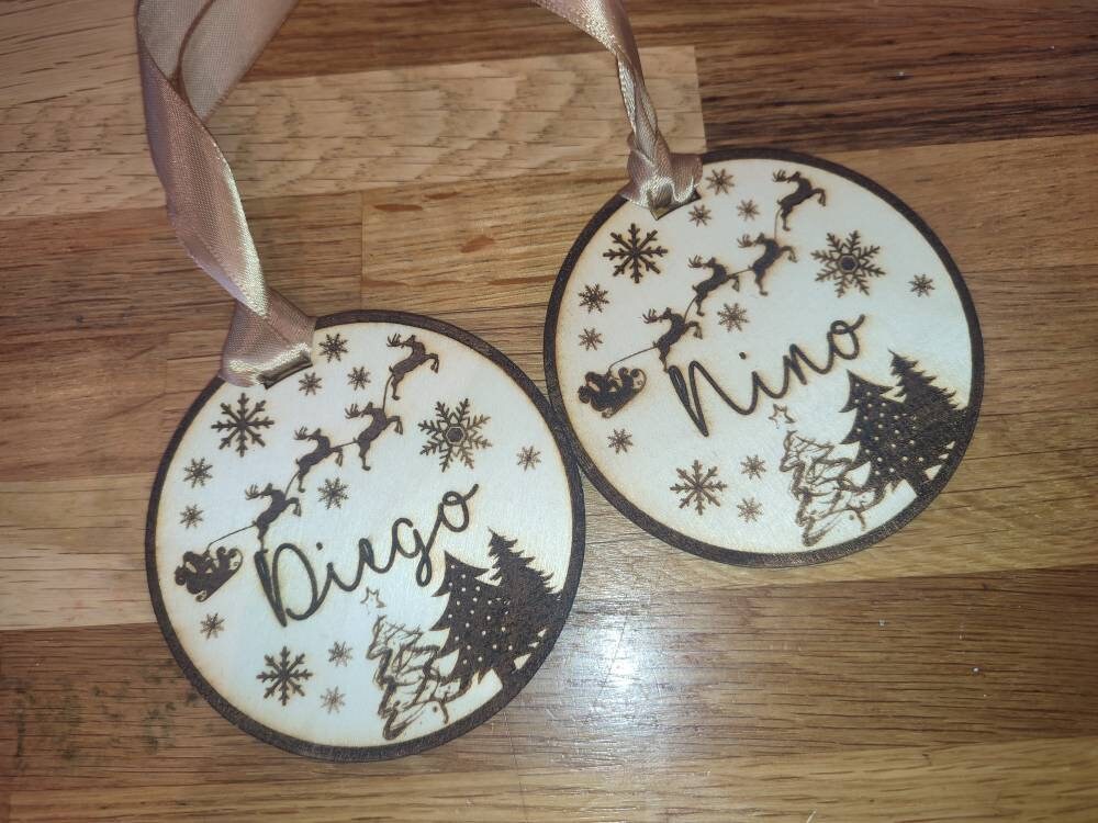 Ornement sapin de Noël en bois, gravure au laser, déco de Noël personnalisée avec prénom, arbre de Noël, boule de noël, décoration fêtes
