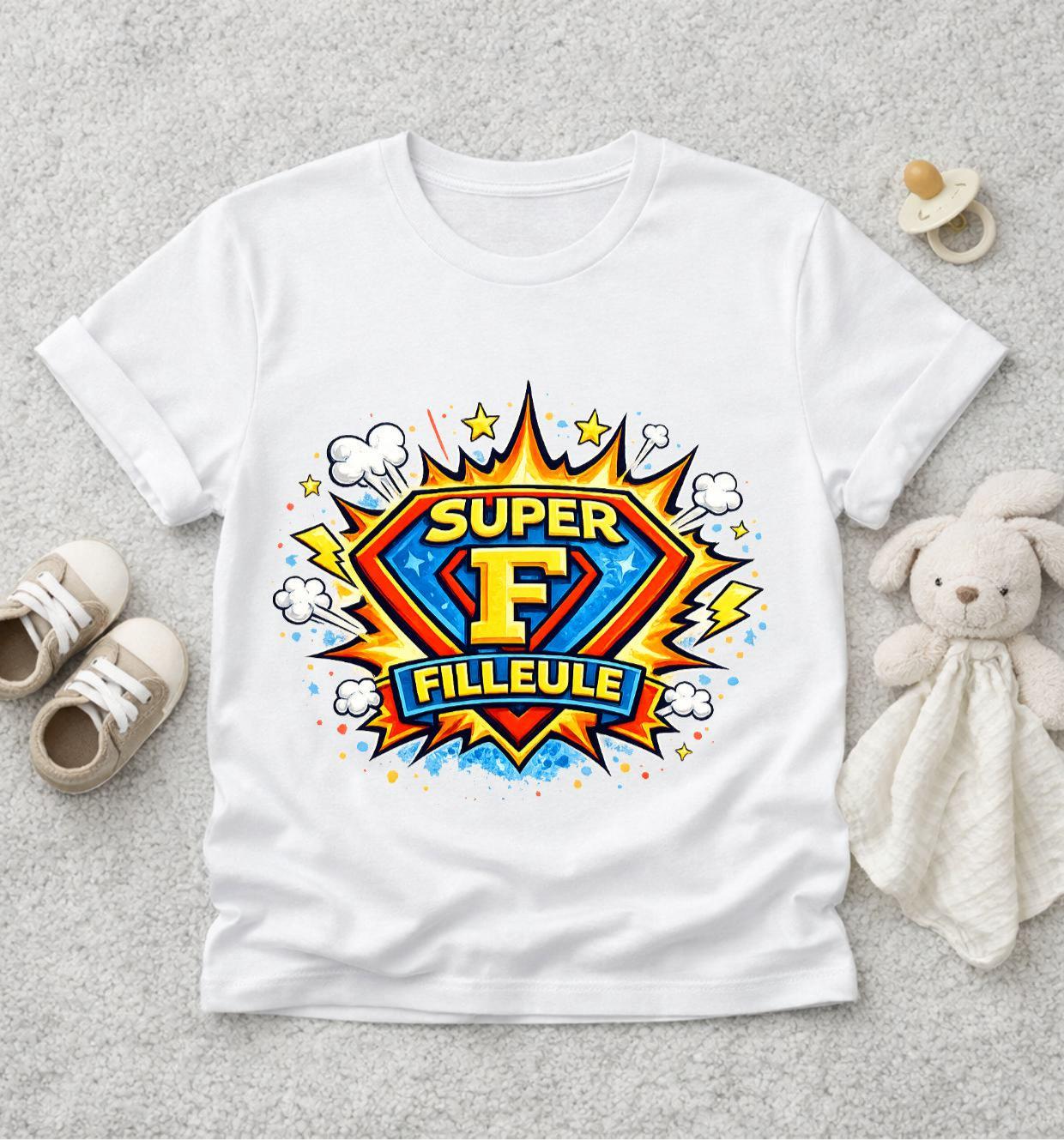 Super Filleule – T-shirt adulte, enfant ou body bébé – Annonce famille super héros - BD Comics Superman Spiderman - cadeau famille original
