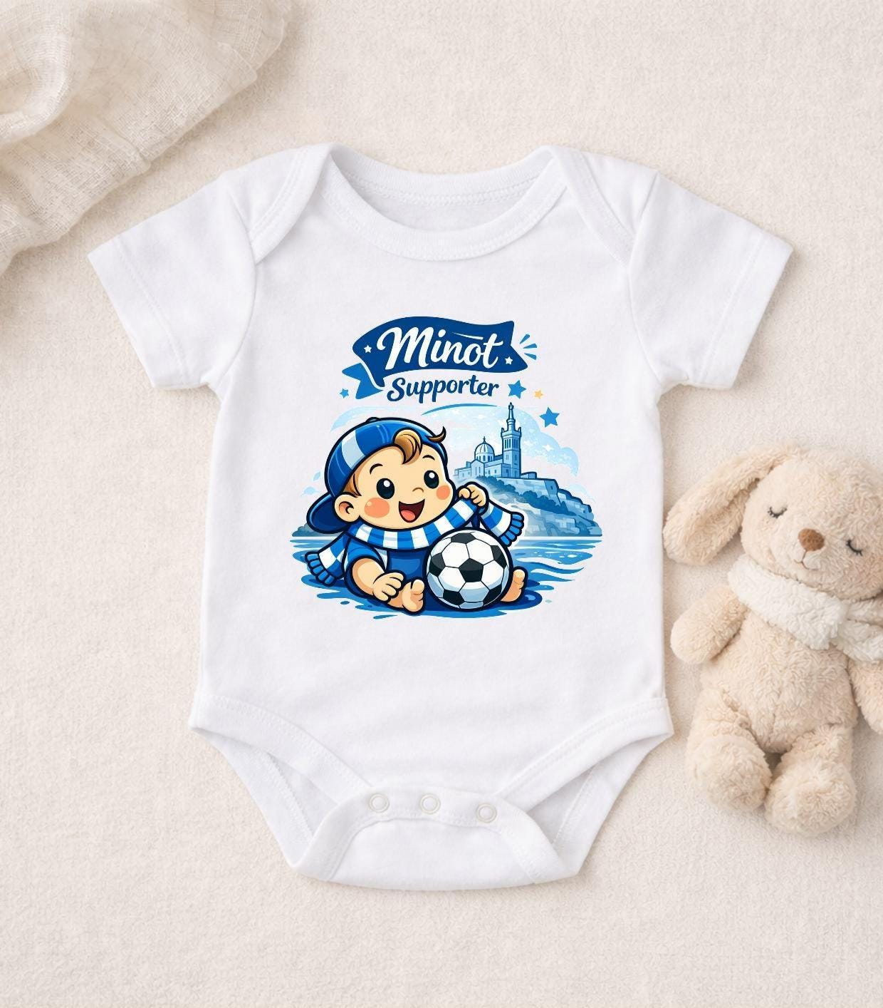 Body bébé Minot Supporter ou tshirt– Déjà fier d’être Marseillais – Body naissance football – Cadeau bébé supporter – DTF foot marseille