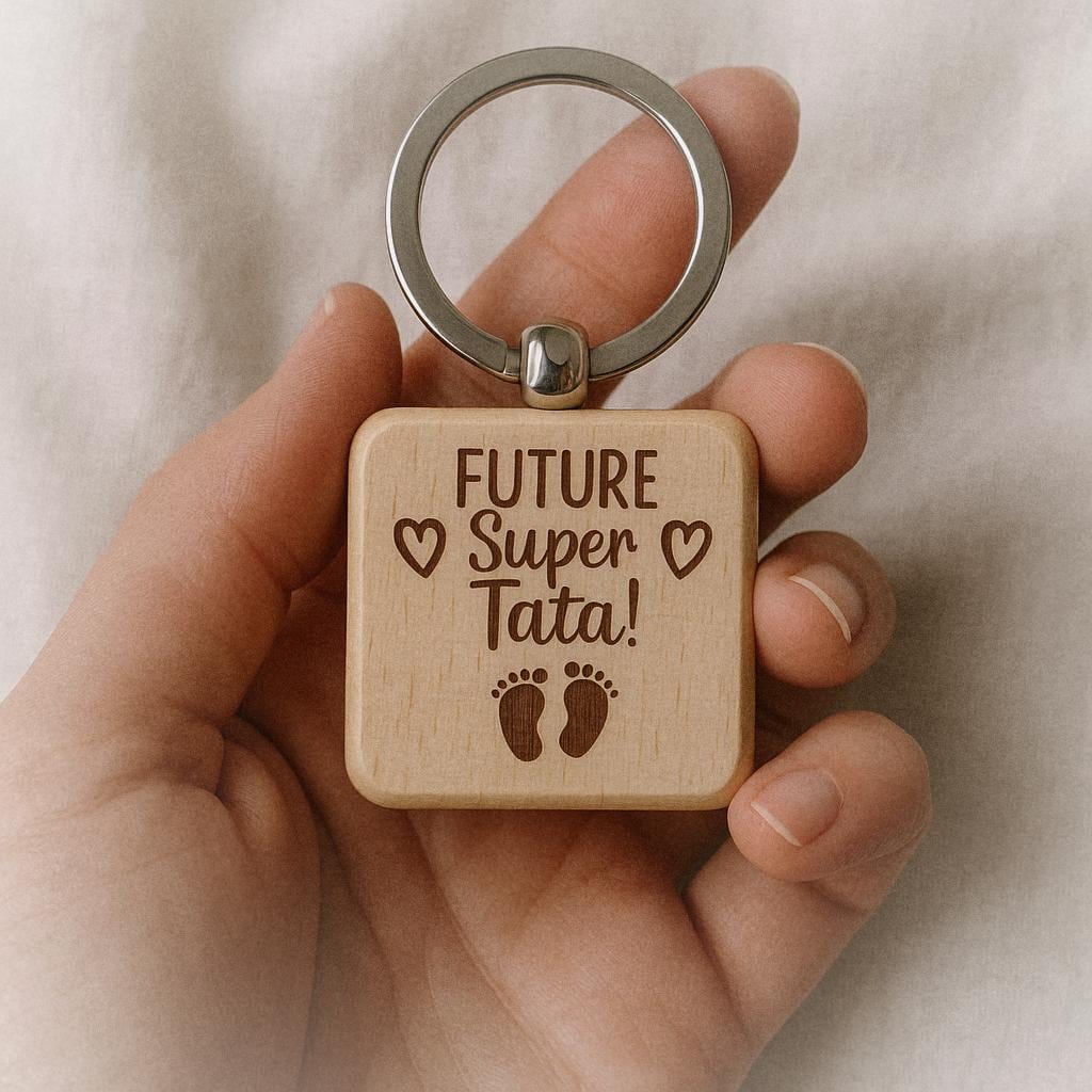 Porte clé en bois personnalisé message, futur super tonton, super tata, bébé arrive, cadeau annonce grossesse à la famille, parrain marraine