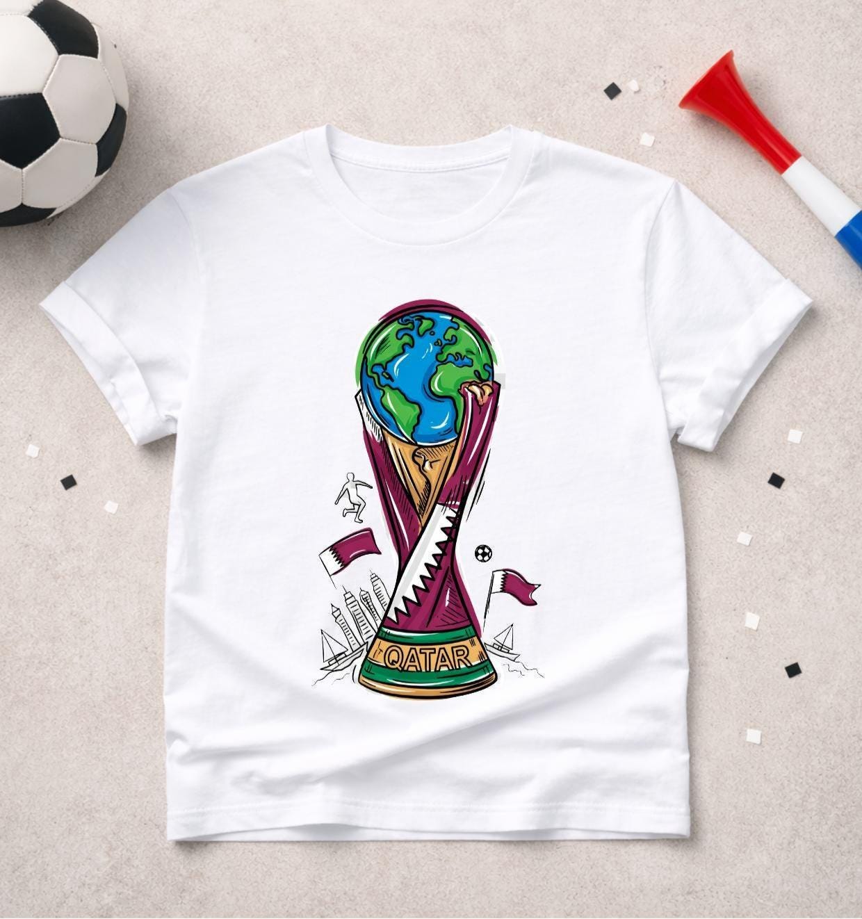 T-shirt adulte ou enfant ou body bébé Coupe du Monde 2026 foot Qatar