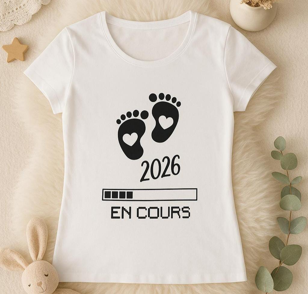 T-shirt Grossesse Humour – "Bébé en Cours 2026" avec Barre de Chargement