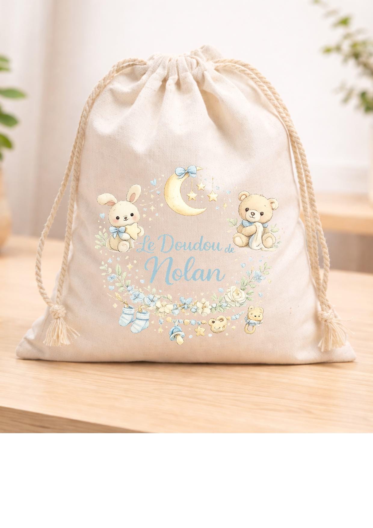 Sac pochon à cordon en tissu, coton, personnalisé avec VOTRE DESIGN, imprimé en DTF, haute qualité, texte au choix, dessin au choix