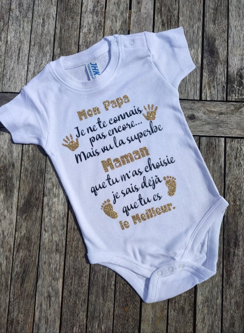 Body bébé annonce de naissance et grossesse à Papa Papi Mamie Tonton Tata Parrain, liste de naissance, bébé arrive, surprise, idée cadeau