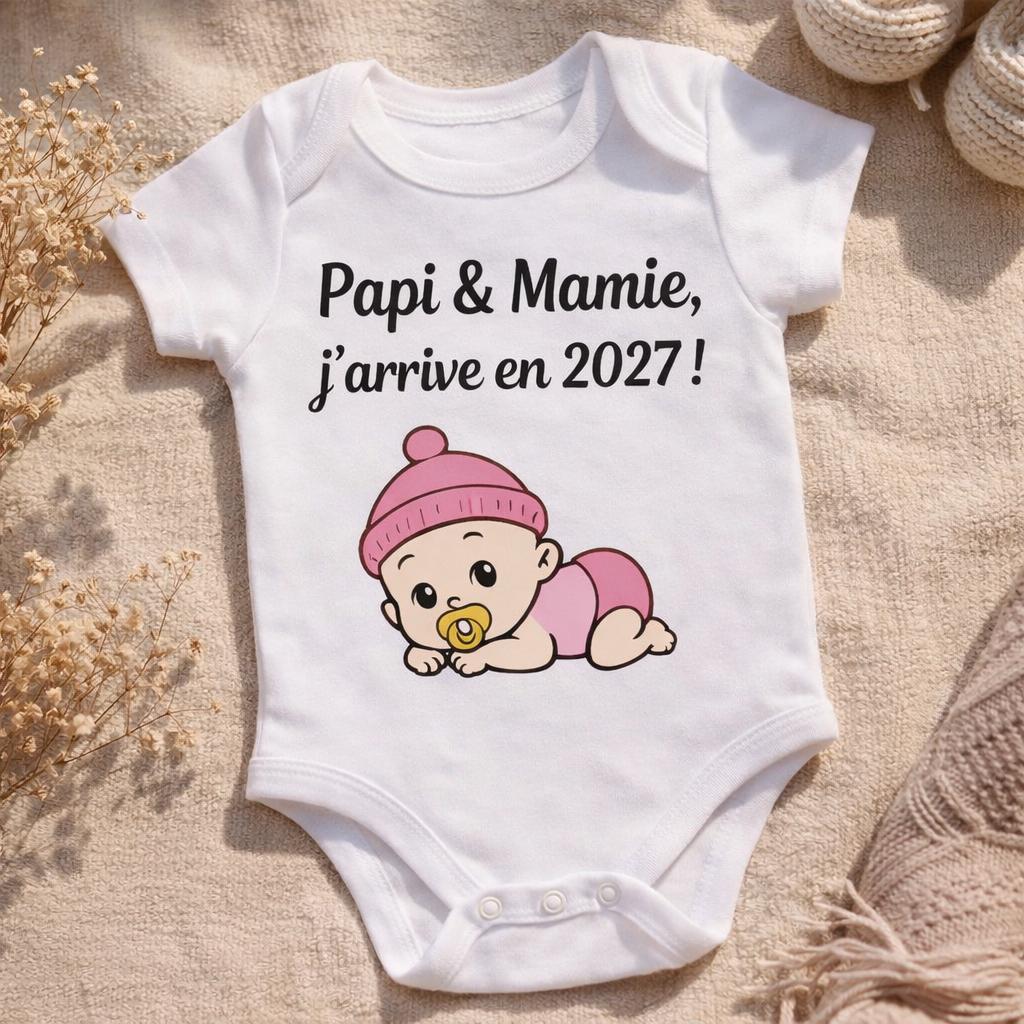 Body annonce grossesse / annonce grossesse / body pour papi et mamie / body personnalisé futur grands parents / j'arrive en 2027