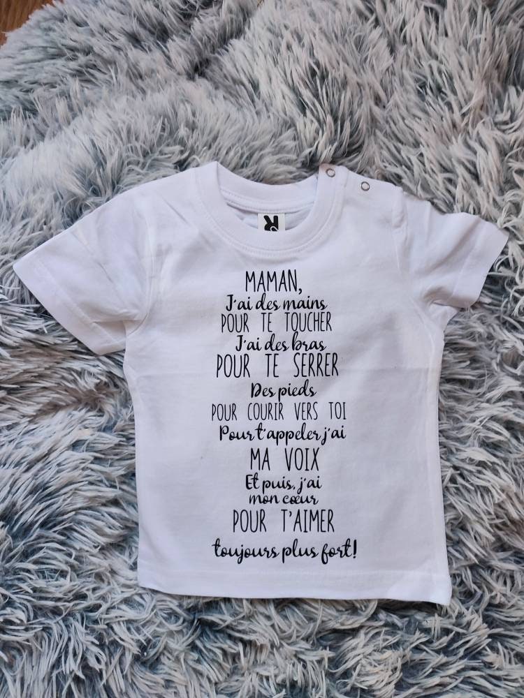 T-shirt ou body enfant bébé personnalisé personnalisable avec prénom, poème poésie drole idée cadeau fête des mères, bonne fête, maman