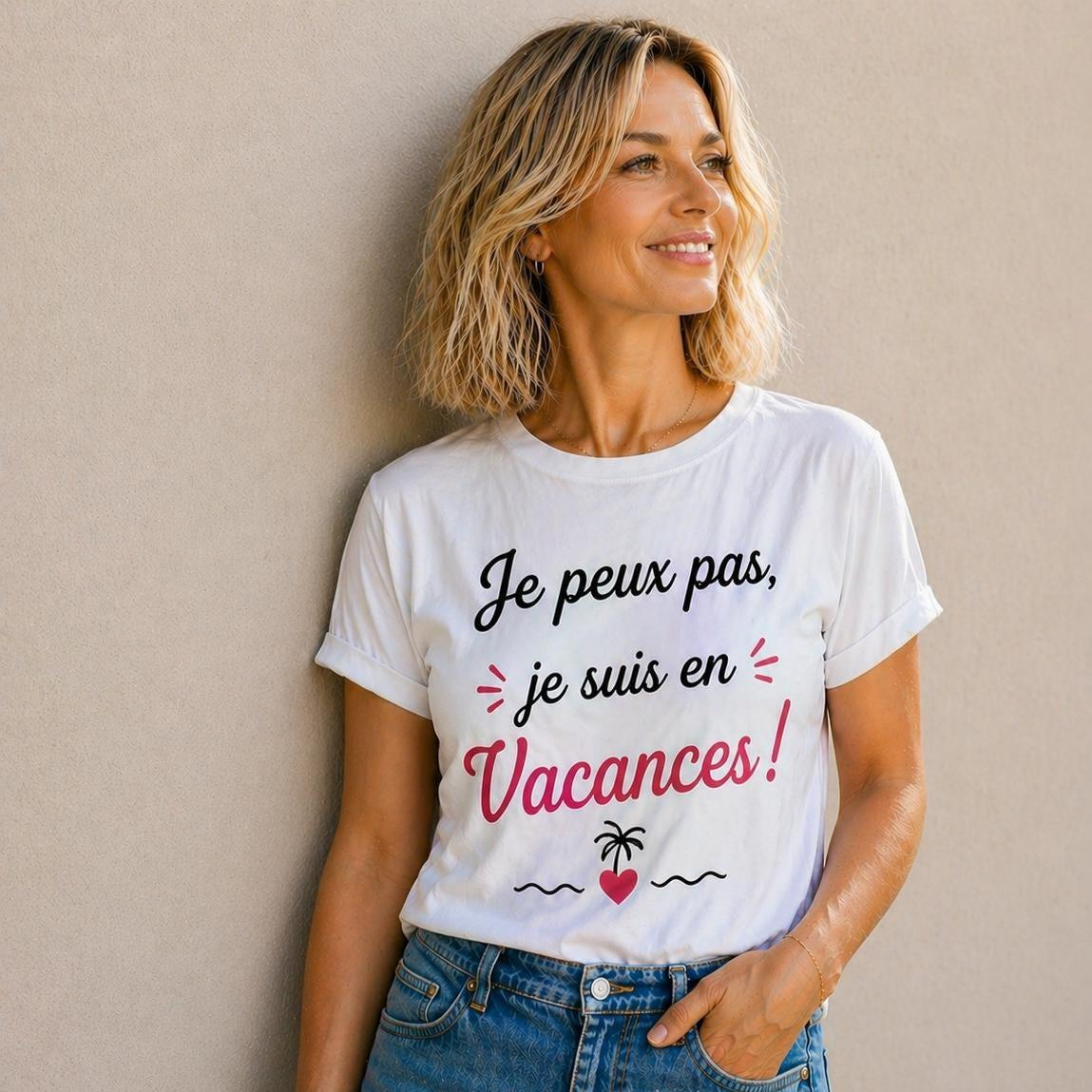 T-shirt Je peux pas, je suis en Vacances ! soirée célibataire,  mariage fiançailles – Cadeau femme DIY - tshirt apéro annonce de grossesse