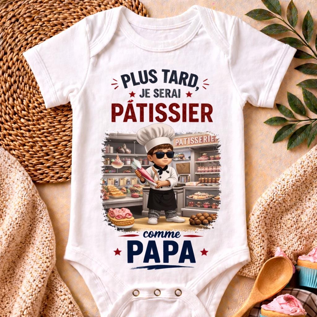 Body bébé plus tard je serai patissier comme papa – Cadeau naissance original – Body bébé humour – Idée cadeau papa – Body personnalisé