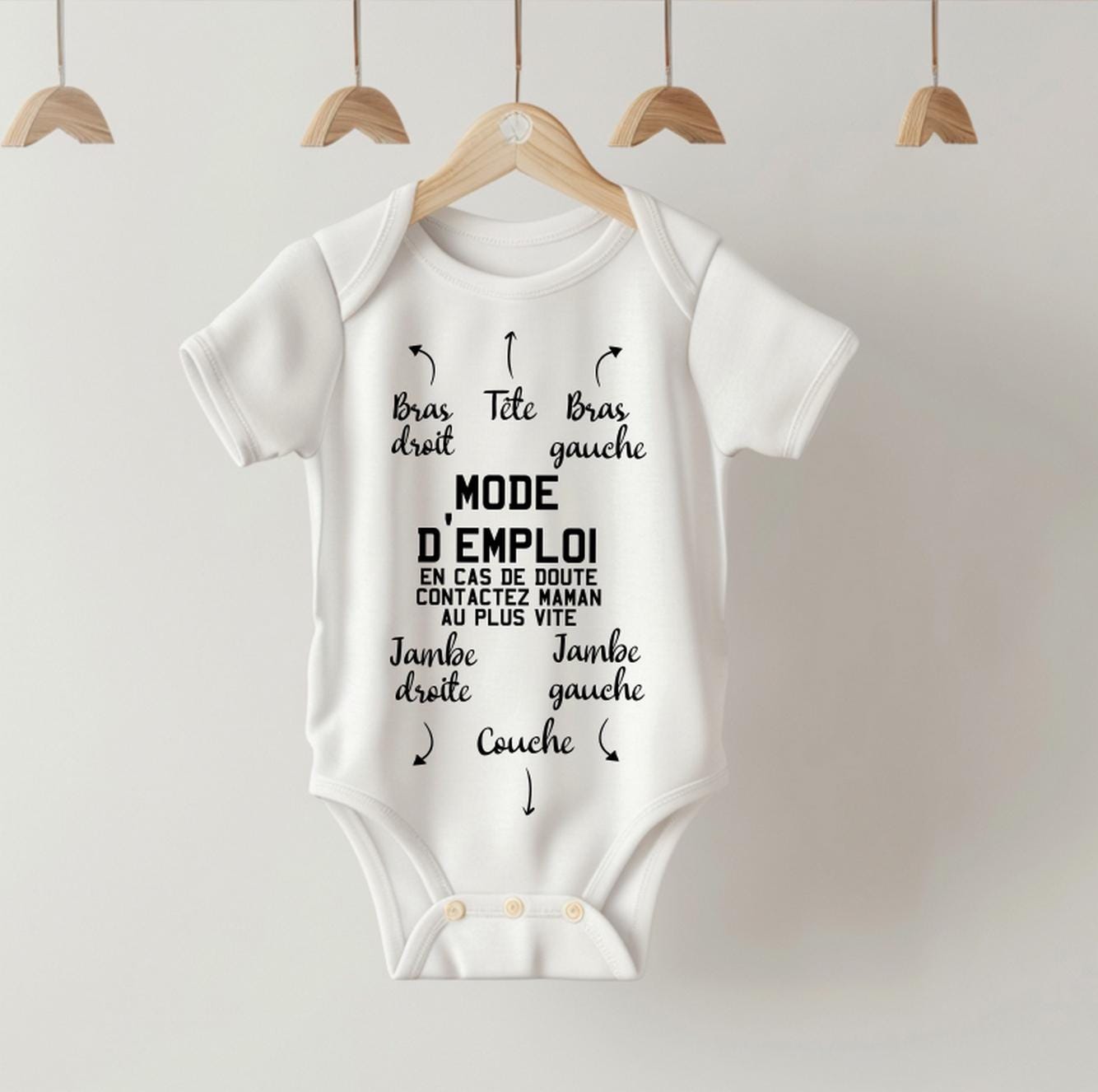Body bébé, notice, mode d'emploi avec Humour, bodie personnalisable pour bébé, annonce de grossesse, naissance, accouchement