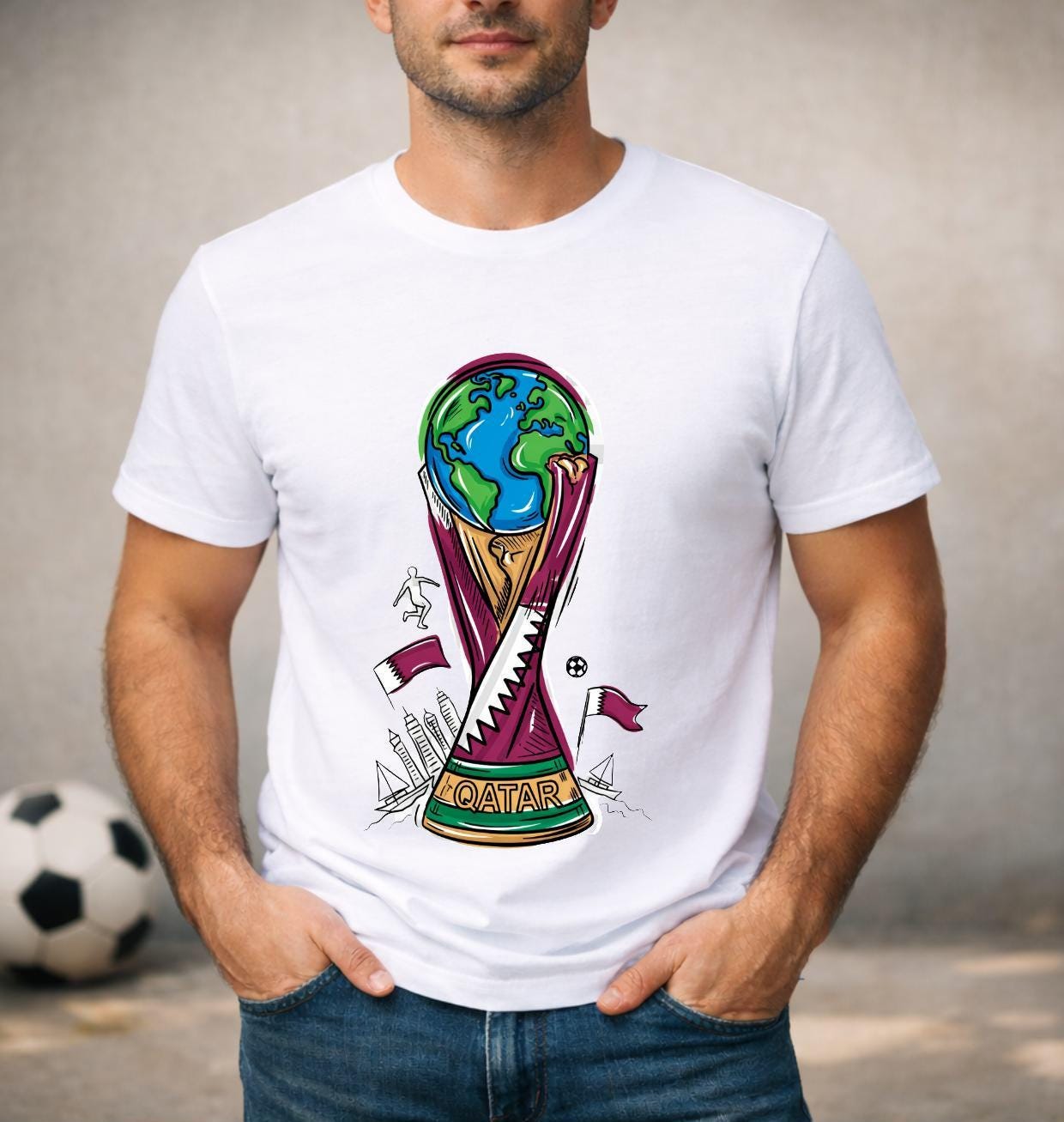 T-shirt adulte ou enfant ou body bébé Coupe du Monde 2026 foot Qatar