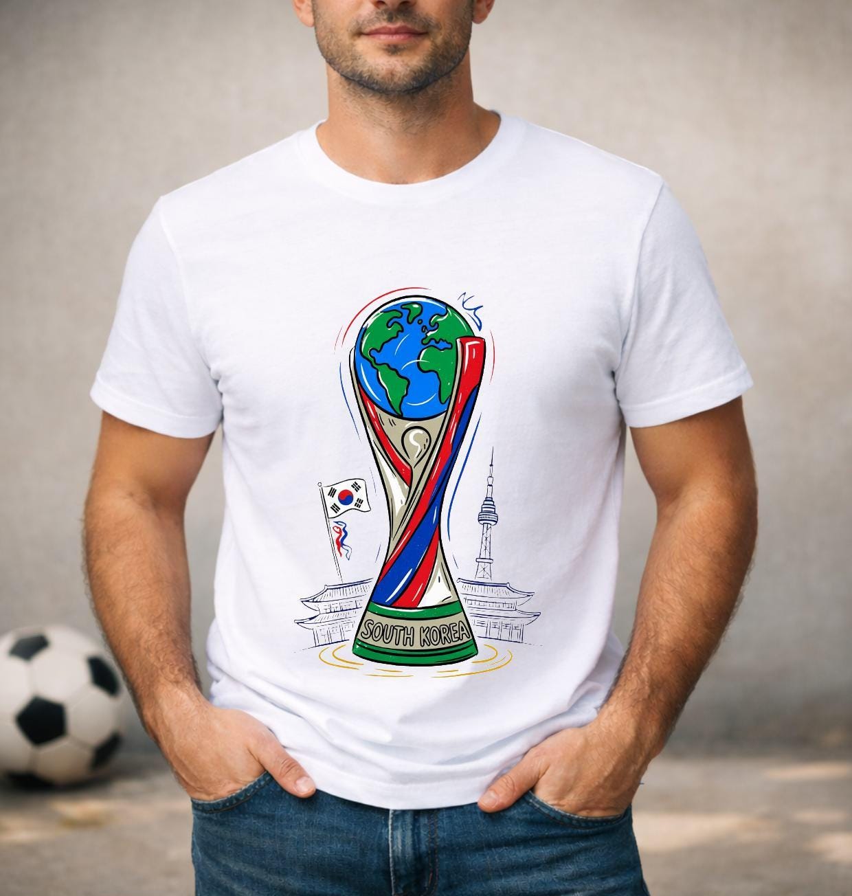 T-shirt adulte ou enfant ou body bébé Coupe du Monde 2026 foot Corée du Sud