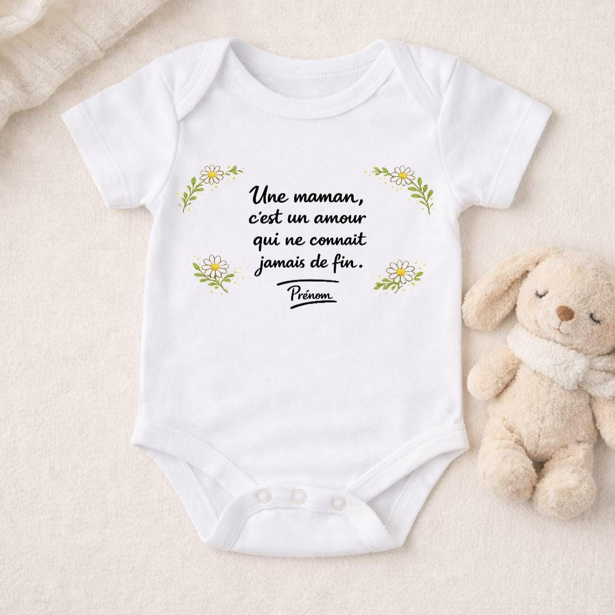 Body Bébé Personnalisé poème avec fleurs. Bonne fête Maman, fête des mères, amour