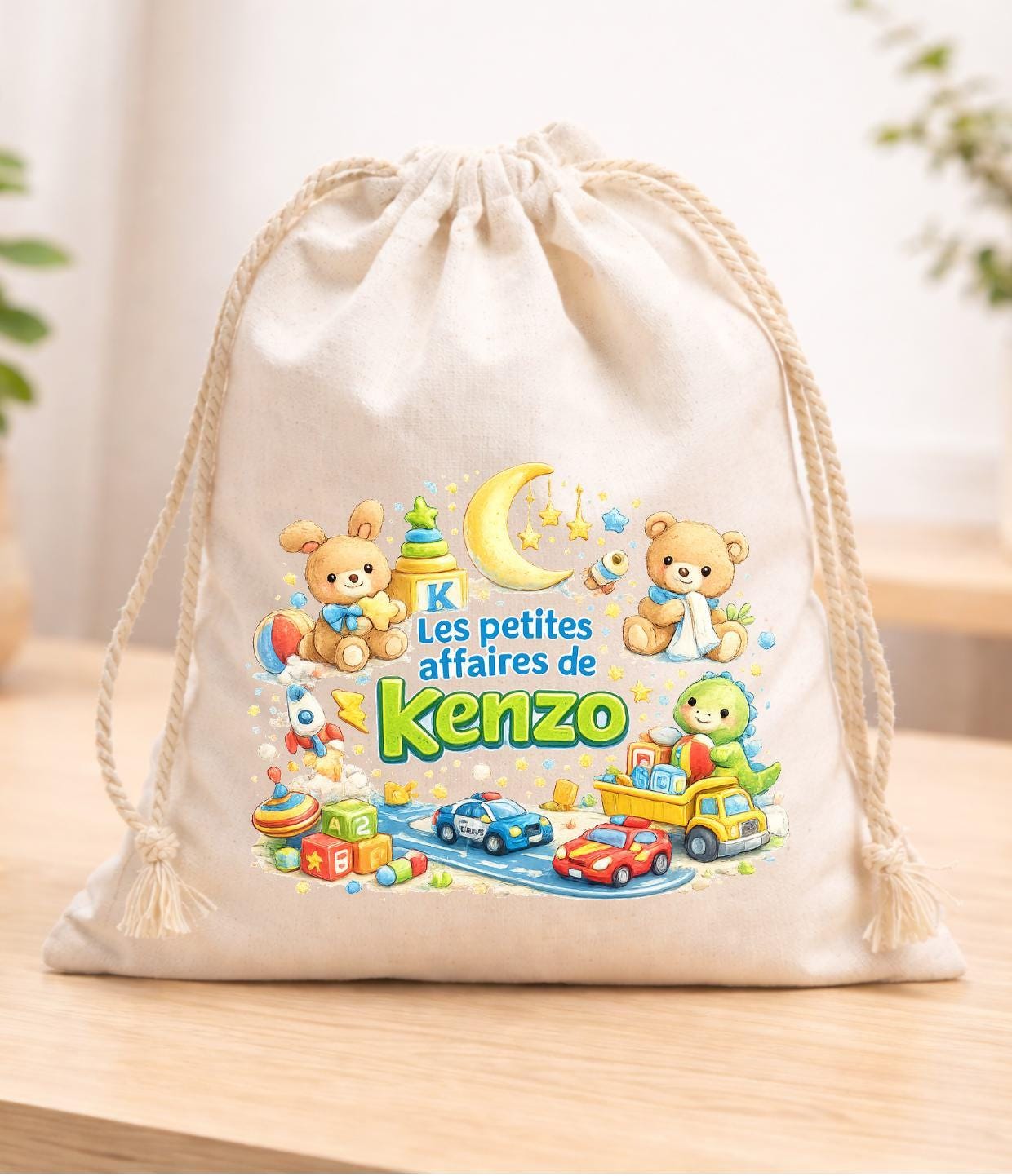 Sac pochon à cordon en tissu, sac à doudou, coton, Les petites affaires de Prénom, haute qualité, EVJF demoiselle d'honneur
