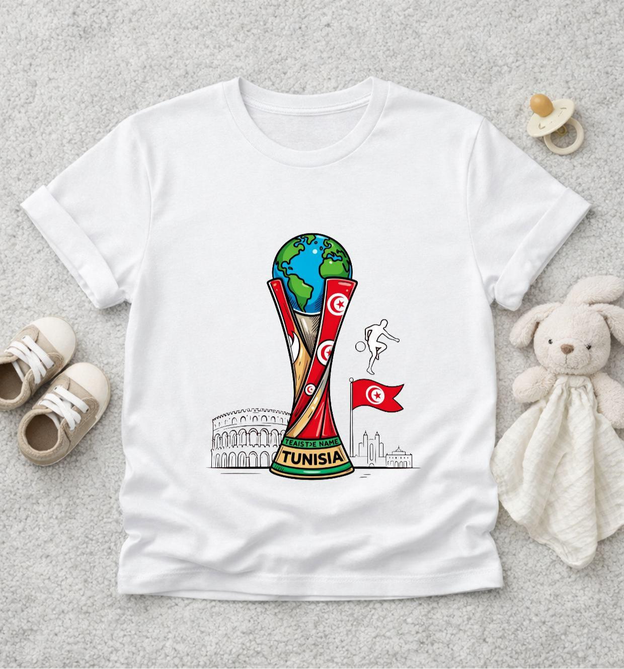 T-shirt adulte ou enfant ou body bébé Coupe du Monde 2026 foot Tunisie