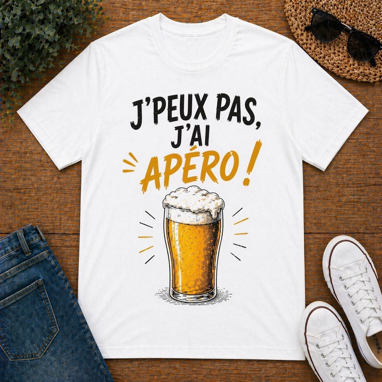 T-shirt humour apéro – J'peux pas, j'ai apéro– Tee shirt beauf drôle – Cadeau homme humour alcool - Carnaval Dunkerque - marrant