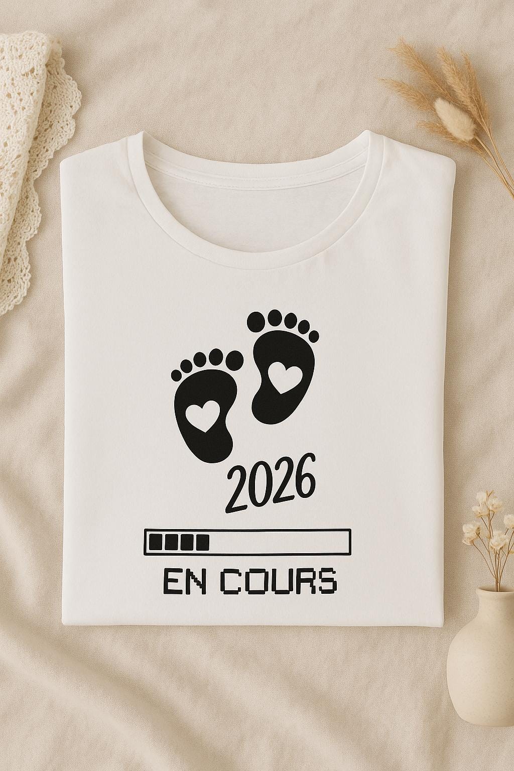 T-shirt Grossesse Humour – "Bébé en Cours 2026" avec Barre de Chargement