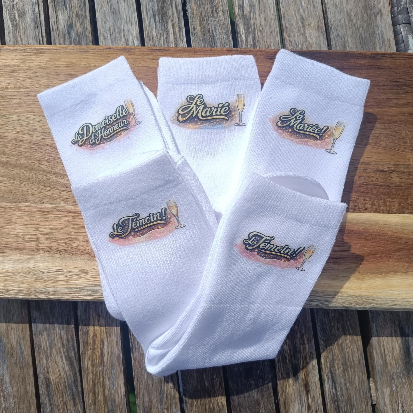 Paire de chaussettes blanches personnalisées thème Mariage – Le Marié La Marié, témoin demoiselle d'honneur- mariage EVG EVJF Anniversaire
