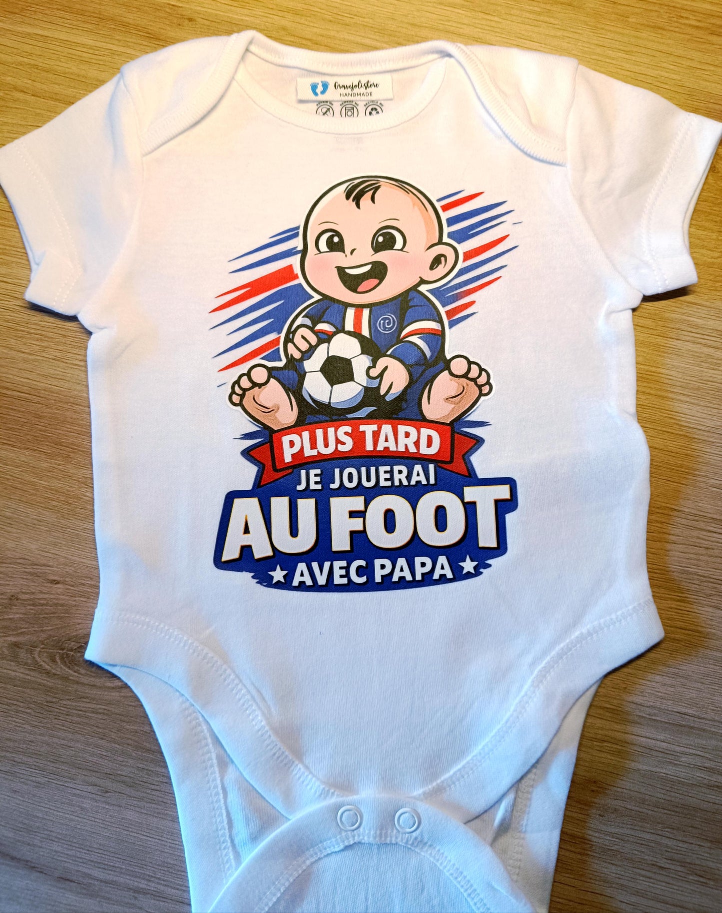 Body bébé, plus tard je jouerai au foot comme avec papa, futur footballeur, annonce de grossesse football, idée cadeau, psg bébé