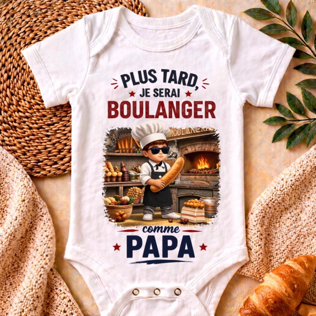Body bébé plus tard je serai boulanger comme papa – Cadeau naissance original – Body bébé humour – Idée cadeau papa – Body personnalisé